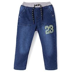 Babyhug Denim Full Length Jeans Numeric Print - Deep Blue