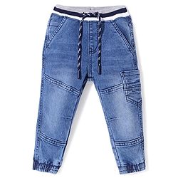 Babyhug Denim Full Length Solid Joggers  - Blue