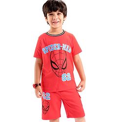 Babyhug Marvel Single Jersey Half Sleeves T-Shirt And Shorts Set With Spiderman Graphics - Red