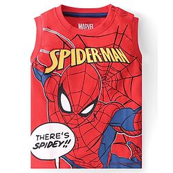 Babyhug Marvel Single Jersey Knit Sleeveless T-Shirt & Shorts With Spiderman Graphics - Red & Yellow