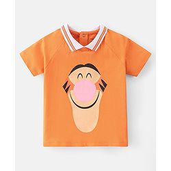 Babyhug Disney 100% Cotton Knit Single Jersey Half Sleeves T-Shirt & Shorts With Tigger Graphics - Orange & Navy Blue