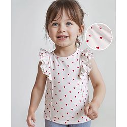 Babyhug All Over Heart Print with Frill  - White & Pink