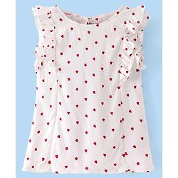 Babyhug All Over Heart Print with Frill  - White & Pink