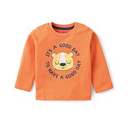 Babyhug Cotton Knit Full Sleeves Lion Printed Night Suit - Orange