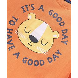 Babyhug Cotton Knit Full Sleeves Lion Printed Night Suit - Orange