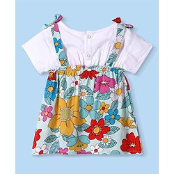 Babyhug Rayon Woven Half Sleeves Floral All Over Printed Top With Bow Applique - White