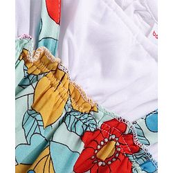 Babyhug Rayon Woven Half Sleeves Floral All Over Printed Top With Bow Applique - White