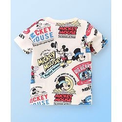 Babyhug Disney Single Jersey Knit Half Sleeves T-Shirt And Shorts Set With Mickey Mouse Family Print - Off White & Red