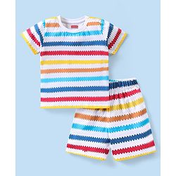 Babyhug Cotton Knit Half Sleeves Printed Short Night Suit   - Multicolor