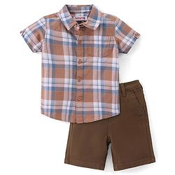 Babyhug 100% Cotton Woven Half Sleeves Checked Shirt & Shorts - Multicolor