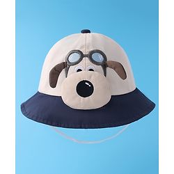 Babyhug Bucket Hat with Puppy Embroidery & Applique - Navy Blue
