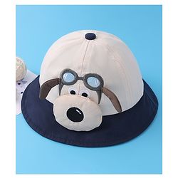 Babyhug Bucket Hat with Puppy Embroidery & Applique - Navy Blue