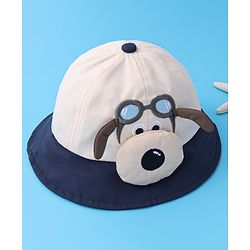 Babyhug Bucket Hat with Puppy Embroidery & Applique - Navy Blue