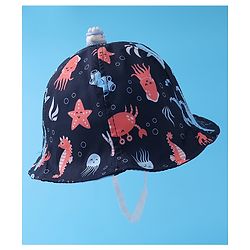 Babyhug Bucket Hat Aquatic Animal Print - Navy Blue