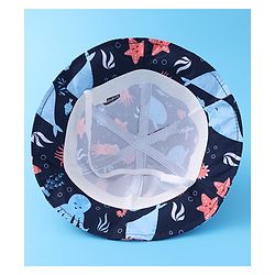 Babyhug Bucket Hat Aquatic Animal Print - Navy Blue