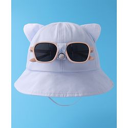 Babyhug Bucket Hat with Sunglasses Applique -Blue