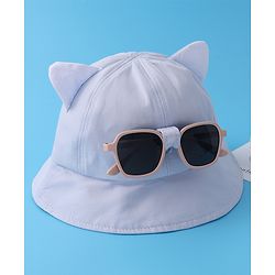 Babyhug Bucket Hat with Sunglasses Applique -Blue