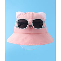 Babyhug Bucket Hat with Sunglasses Applique -Pink