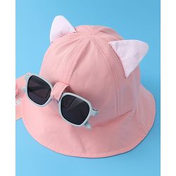 Babyhug Bucket Hat with Sunglasses Applique -Pink
