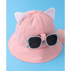 Babyhug Bucket Hat with Sunglasses Applique -Pink
