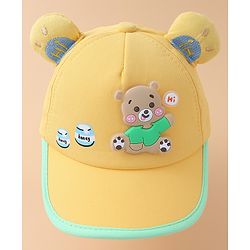 Babyhug Baseball Cap With Bear Applique-  Yellow