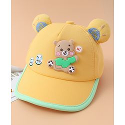 Babyhug Baseball Cap With Bear Applique-  Yellow