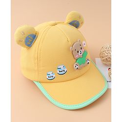 Babyhug Baseball Cap With Bear Applique-  Yellow