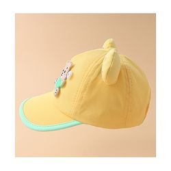 Babyhug Baseball Cap With Bear Applique-  Yellow