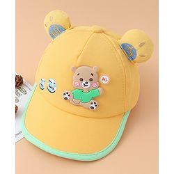 Babyhug Baseball Cap With Bear Applique-  Yellow