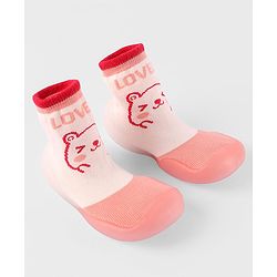 Cute Walk by Babyhug Slip On Socks Shoes Bear Print - Pink