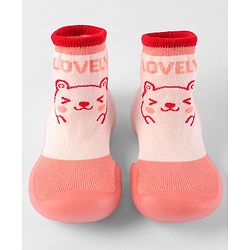 Cute Walk by Babyhug Slip On Socks Shoes Bear Print - Pink