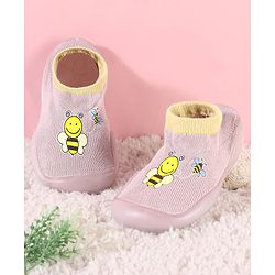 Cute Walk By Babyhug Socks Shoe With Honey Bee Print - Pink