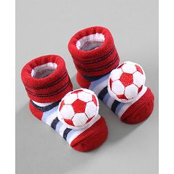 Cute Walk by Babyhug Ankle Length Striped Socks with Bear Applique Pack of 3 - Khaki Red & Blue