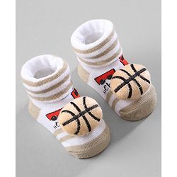 Cute Walk by Babyhug Ankle Length Striped Socks with Bear Applique Pack of 3 - Khaki Red & Blue