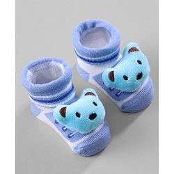 Cute Walk by Babyhug Ankle Length Striped Socks with Bear Applique Pack of 3 - Khaki Red & Blue