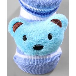 Cute Walk by Babyhug Ankle Length Striped Socks with Bear Applique Pack of 3 - Khaki Red & Blue