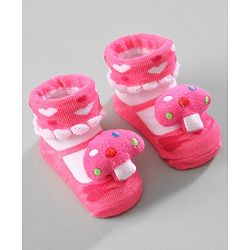 Cute Walk by Babyhug Ankle Length Socks with Bear Applique & Heart Design Pack of 3 - Red & Pink