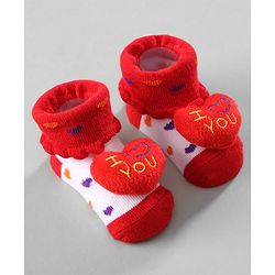 Cute Walk by Babyhug Ankle Length Socks with Bear Applique & Heart Design Pack of 3 - Red & Pink