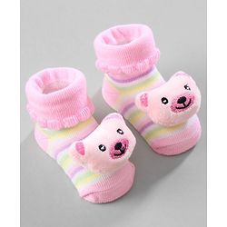 Cute Walk by Babyhug Ankle Length Socks with Bear Applique & Heart Design Pack of 3 - Red & Pink