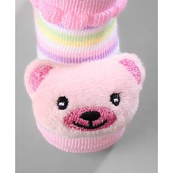 Cute Walk by Babyhug Ankle Length Socks with Bear Applique & Heart Design Pack of 3 - Red & Pink