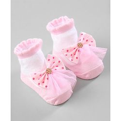 Cute Walk by Babyhug Ankle Length Socks with Bear Applique Pack of 3 - Yellow & Pink
