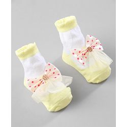 Cute Walk by Babyhug Ankle Length Socks with Bear Applique Pack of 3 - Yellow & Pink