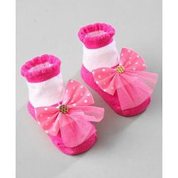 Cute Walk by Babyhug Ankle Length Socks with Bear Applique Pack of 3 - Yellow & Pink