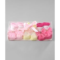 Cute Walk by Babyhug Ankle Length Socks with Bear Applique Pack of 3 - Yellow & Pink