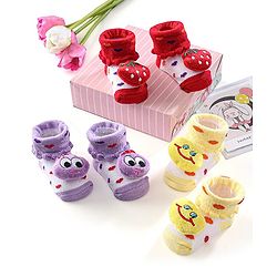 Cute Walk by Babyhug Ankle Length Socks Strawberry Applique Pack of 3 - Purple Red & Yellow