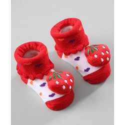 Cute Walk by Babyhug Ankle Length Socks Strawberry Applique Pack of 3 - Purple Red & Yellow
