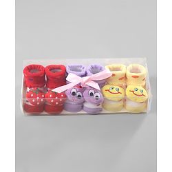 Cute Walk by Babyhug Ankle Length Socks Strawberry Applique Pack of 3 - Purple Red & Yellow