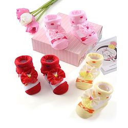 Cute Walk by Babyhug Ankle Length Socks Bow Applique Pack of 3 - Red & Yellow