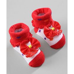 Cute Walk by Babyhug Ankle Length Socks Bow Applique Pack of 3 - Red & Yellow