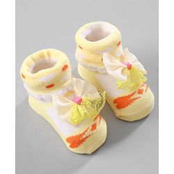 Cute Walk by Babyhug Ankle Length Socks Bow Applique Pack of 3 - Red & Yellow